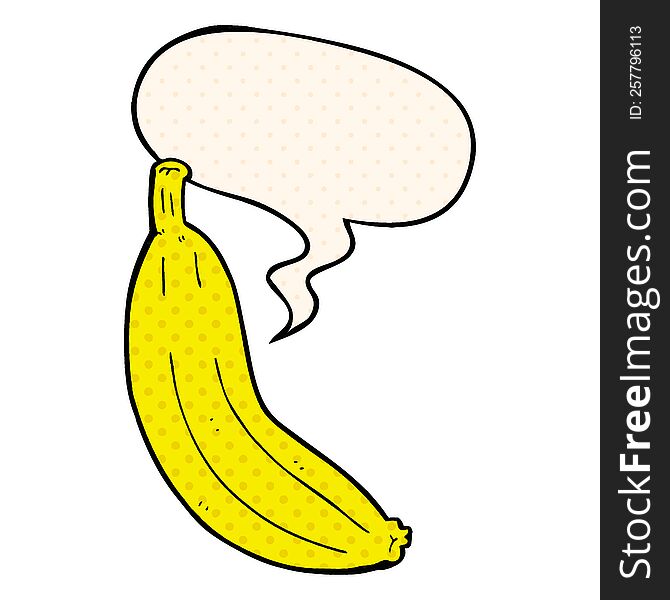 cartoon banana with speech bubble in comic book style