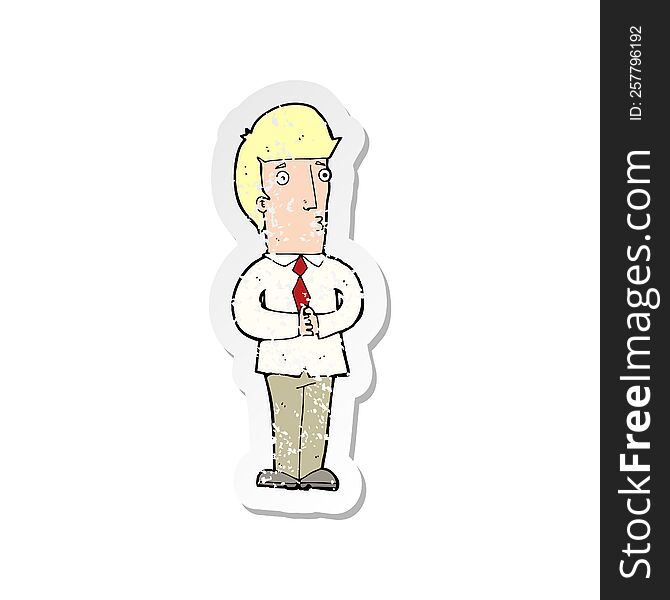 retro distressed sticker of a cartoon nervous man
