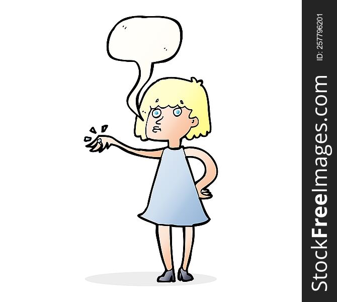 Cartoon Woman Showing Off Engagement Ring With Speech Bubble