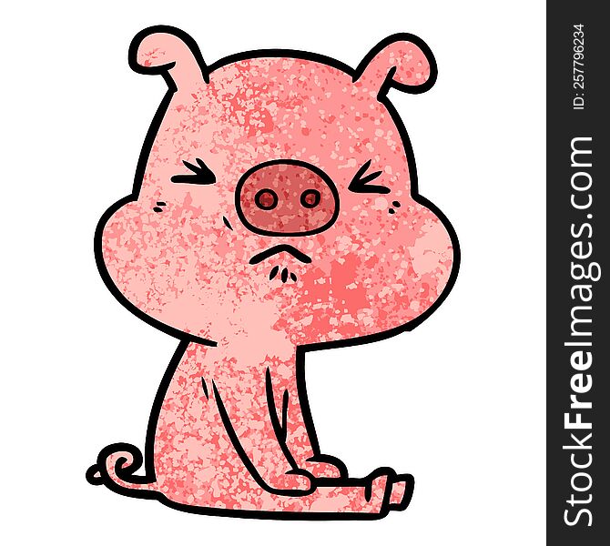 cartoon angry pig sat waiting. cartoon angry pig sat waiting