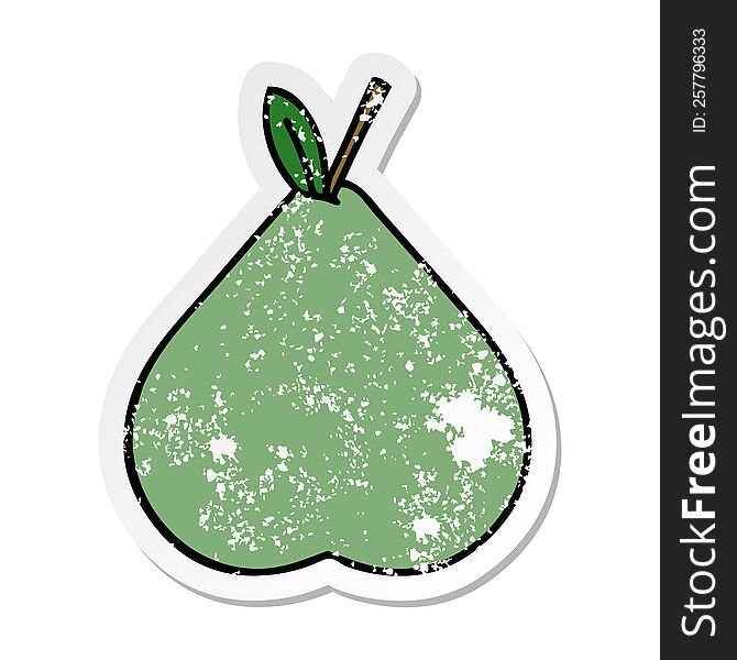 distressed sticker of a cute cartoon green pear