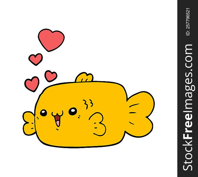 cute cartoon fish with love hearts