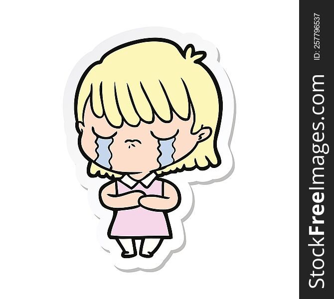 sticker of a cartoon woman crying