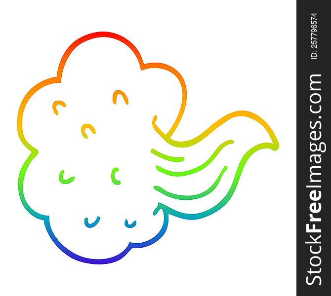 rainbow gradient line drawing of a cartoon whooshing cloud
