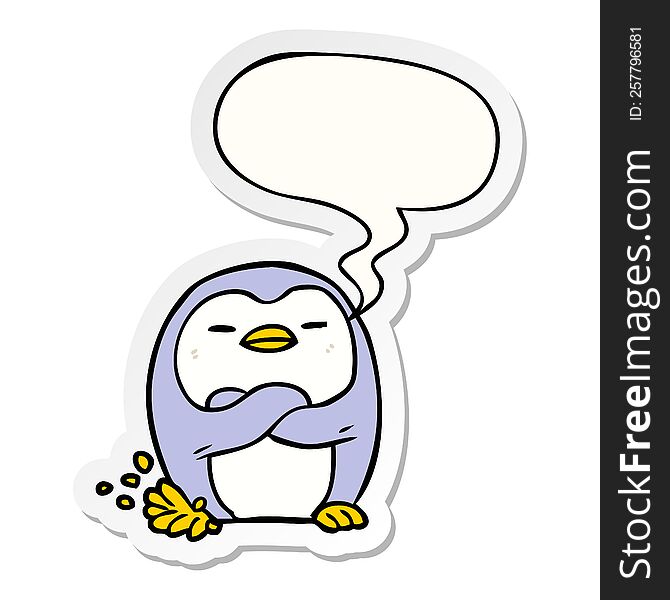 Cartoon Penguin Tapping Foot And Speech Bubble Sticker
