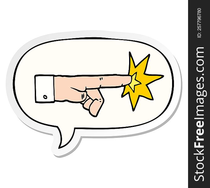 cartoon pointing hand and speech bubble sticker