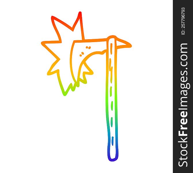 rainbow gradient line drawing of a cartoon viking axe