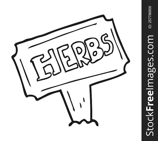 freehand drawn black and white cartoon herbs sign