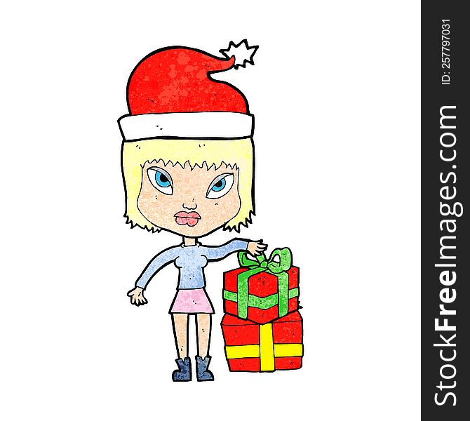 cartoon woman with present