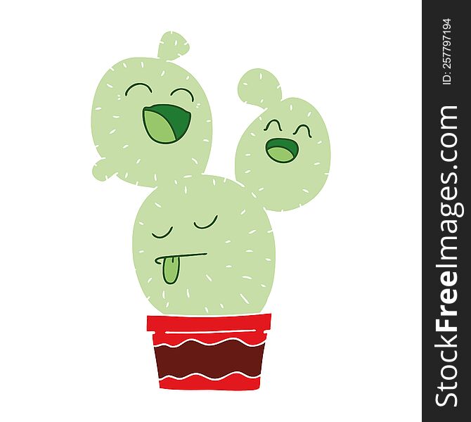 Quirky Hand Drawn Cartoon Cactus