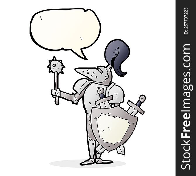 Speech Bubble Cartoon Medieval Knight With Shield