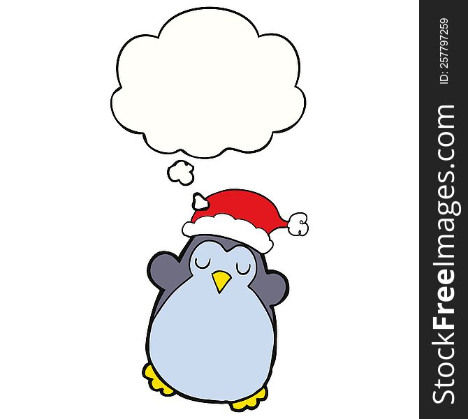 Cute Christmas Penguin And Thought Bubble