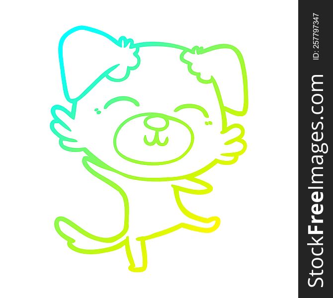 Cold Gradient Line Drawing Cartoon Dog Doing A Happy Dance