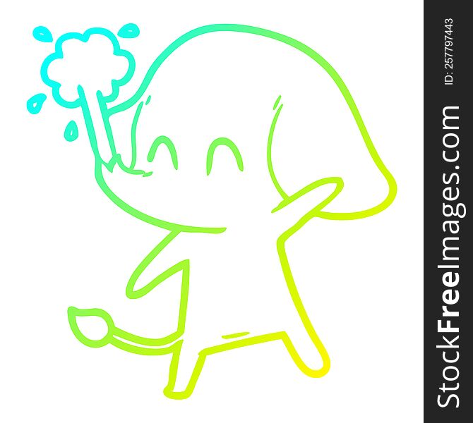 cold gradient line drawing of a cute cartoon elephant spouting water