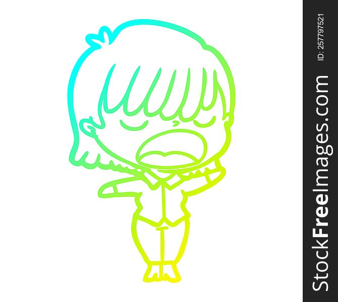 Cold Gradient Line Drawing Cartoon Woman Talking Loudly