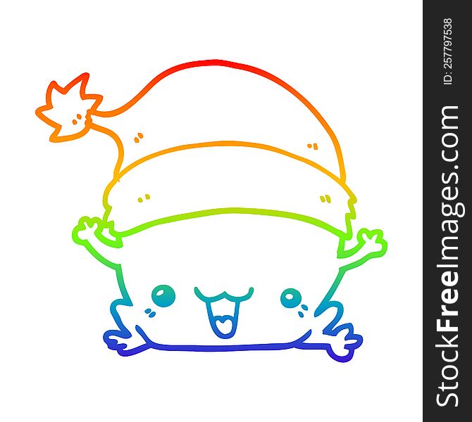 Rainbow Gradient Line Drawing Cute Cartoon Christmas Frog