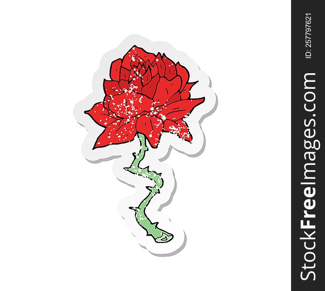 Retro Distressed Sticker Of A Cartoon Tattoo Rose