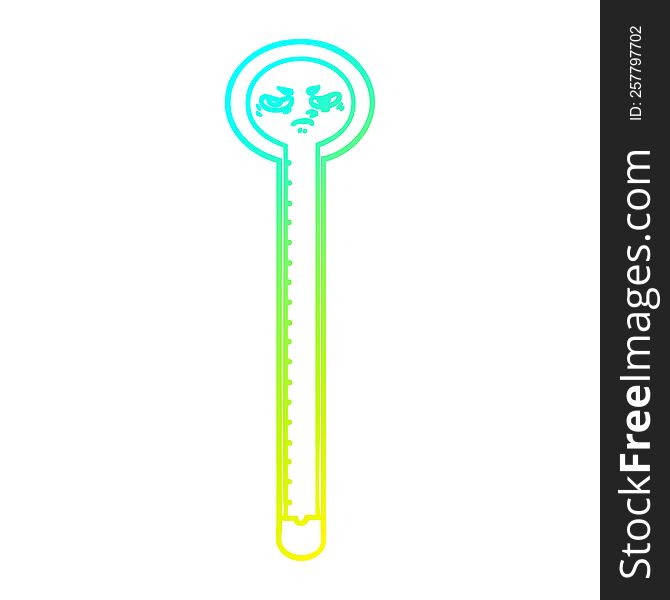Cold Gradient Line Drawing Cartoon Thermometer