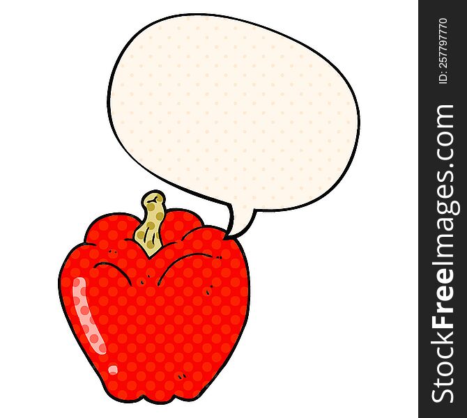 cartoon pepper with speech bubble in comic book style