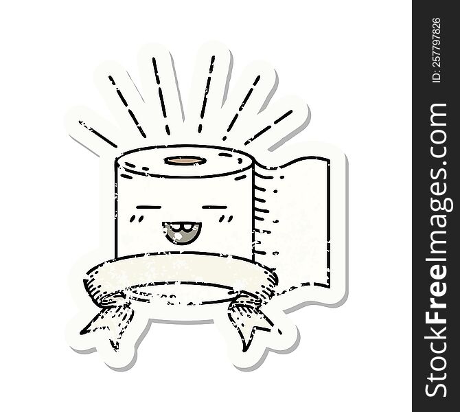 Grunge Sticker Of Tattoo Style Toilet Paper Character