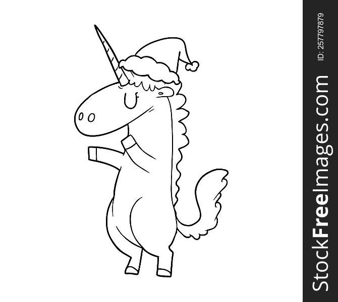 Line Drawing Of A Unicorn Wearing Santa Hat