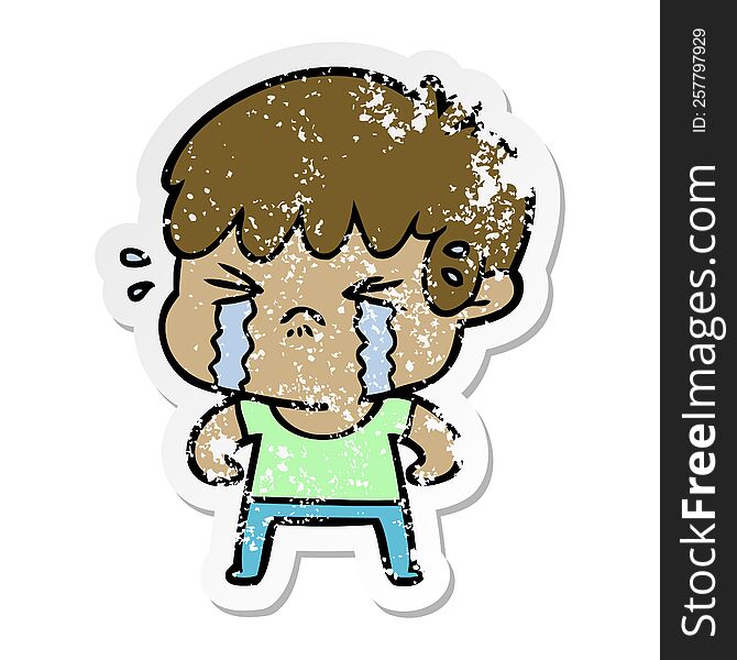 Distressed Sticker Of A Cartoon Boy Crying