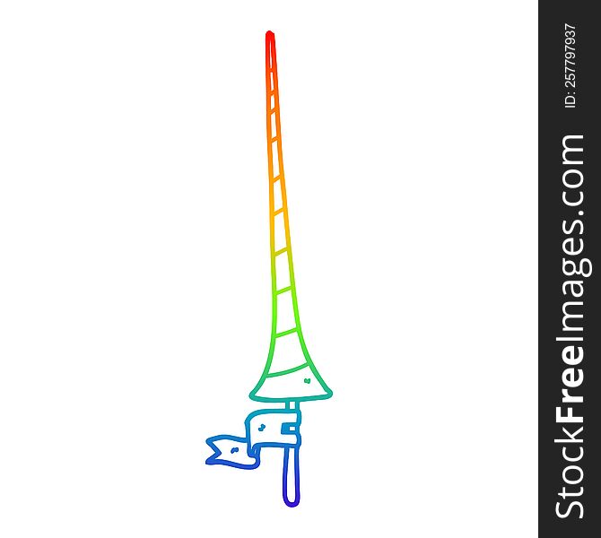 rainbow gradient line drawing of a cartoon medieval lance