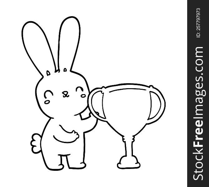 Cute Cartoon Rabbit With Sports Trophy Cup