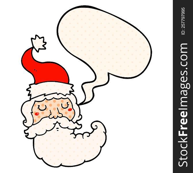 cartoon santa face with speech bubble in comic book style