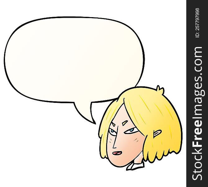 Cartoon Woman And Speech Bubble In Smooth Gradient Style
