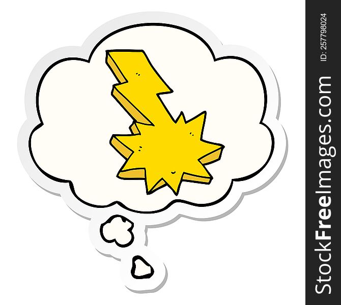 Cartoon Lightning Strike And Thought Bubble As A Printed Sticker