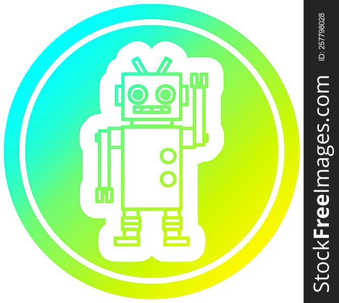 dancing robot circular icon with cool gradient finish. dancing robot circular icon with cool gradient finish