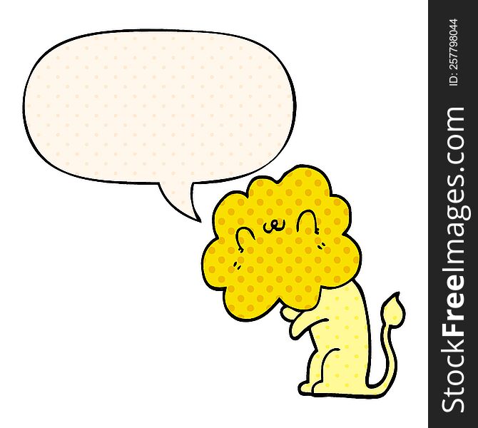 Cartoon Lion And Speech Bubble In Comic Book Style