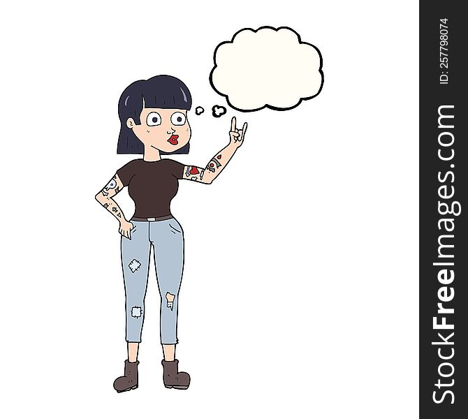 freehand drawn thought bubble cartoon rock girl