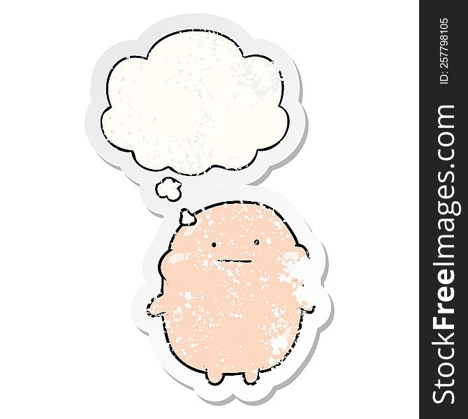 cartoon human with thought bubble as a distressed worn sticker