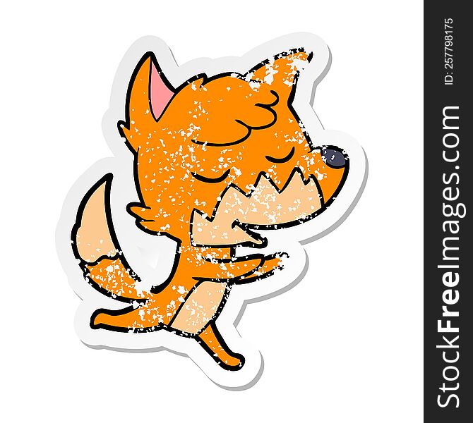 Distressed Sticker Of A Friendly Cartoon Fox Running