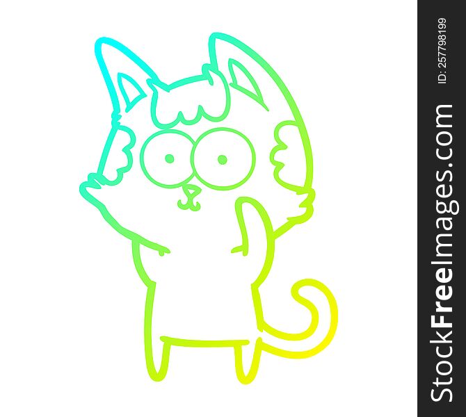 Cold Gradient Line Drawing Happy Cartoon Cat