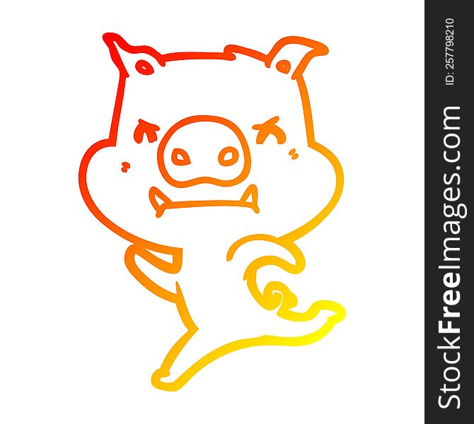 warm gradient line drawing of a angry cartoon pig charging