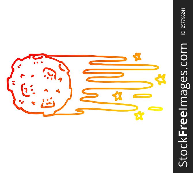Warm Gradient Line Drawing Cartoon Flying Asteroid