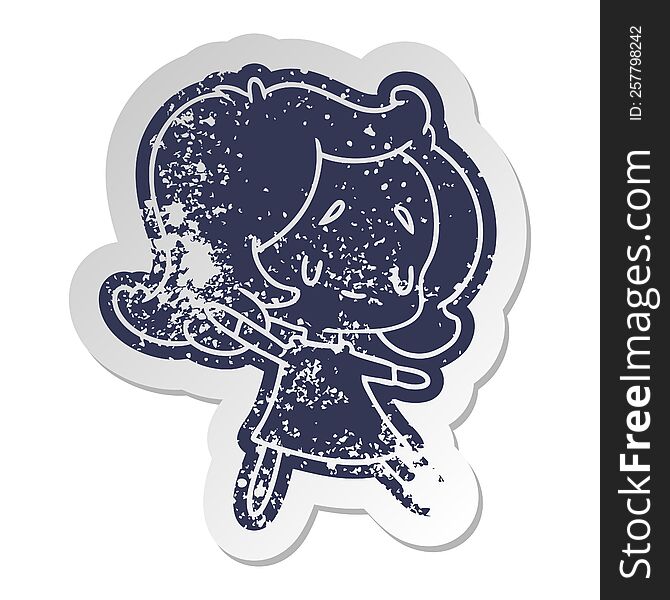 distressed old cartoon sticker of a cute kawaii girl. distressed old cartoon sticker of a cute kawaii girl