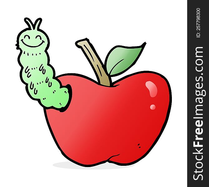 cartoon apple with bug