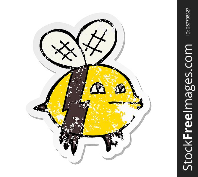 Distressed Sticker Of A Cartoon Bee