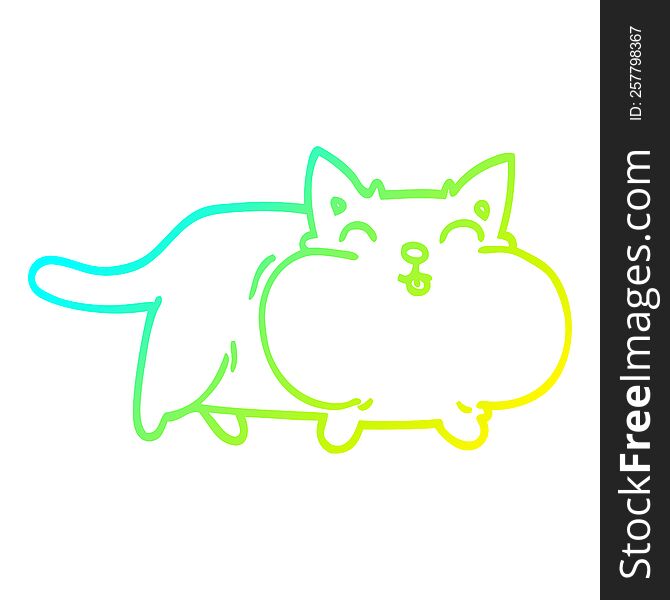 cold gradient line drawing of a cartoon fat cat