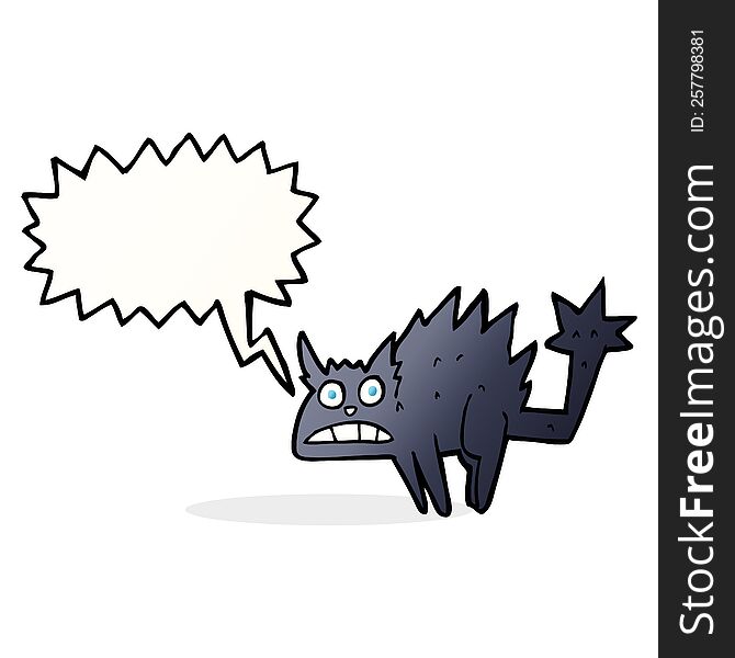 cartoon frightened black cat with speech bubble