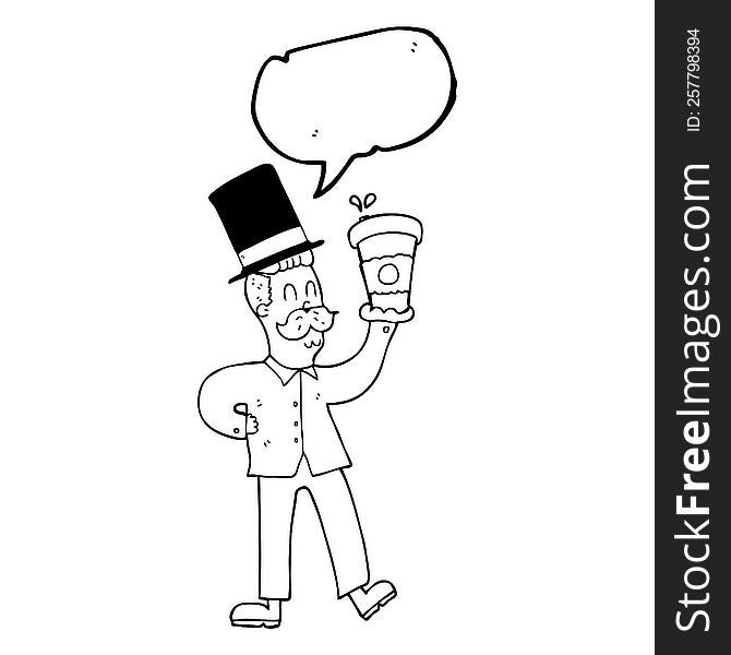 Speech Bubble Cartoon Man With Coffee Cup