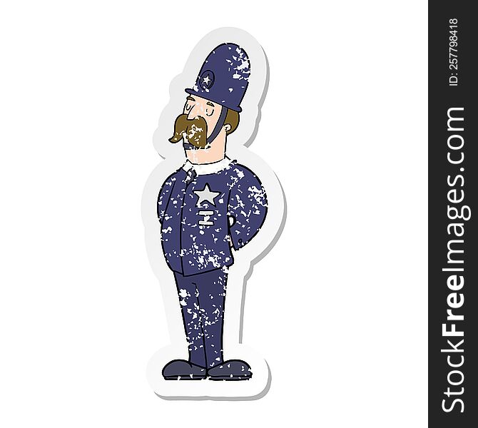 distressed sticker of a cartoon policeman