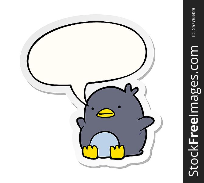Cute Cartoon Penguin And Speech Bubble Sticker