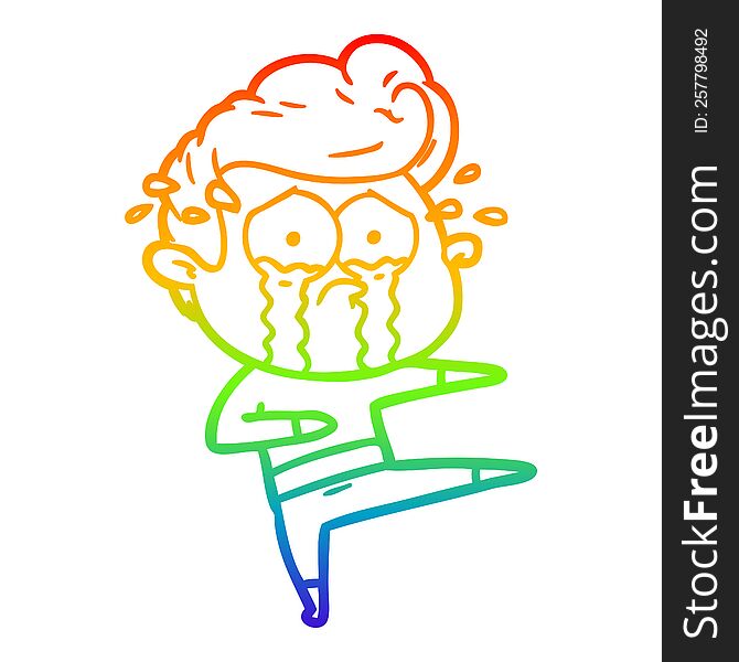 rainbow gradient line drawing of a cartoon crying dancer