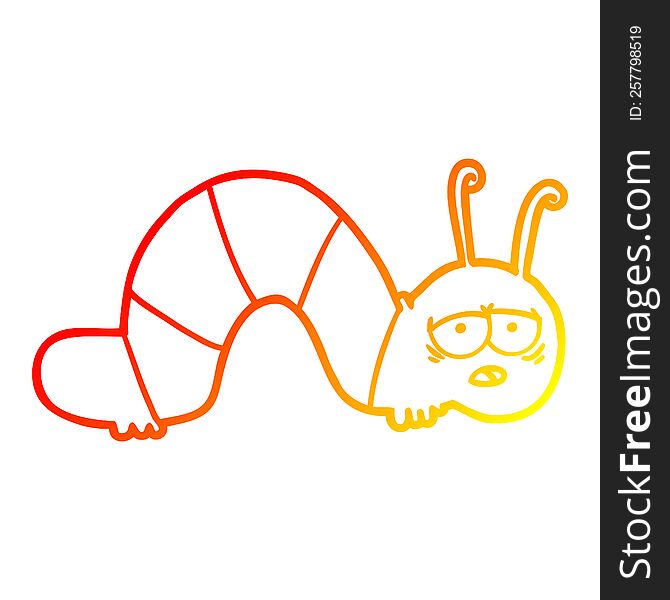 warm gradient line drawing of a cartoon tired caterpillar