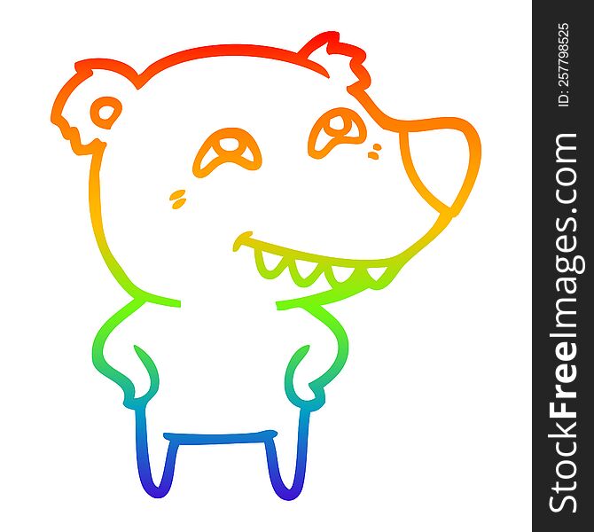 rainbow gradient line drawing of a cartoon bear showing teeth